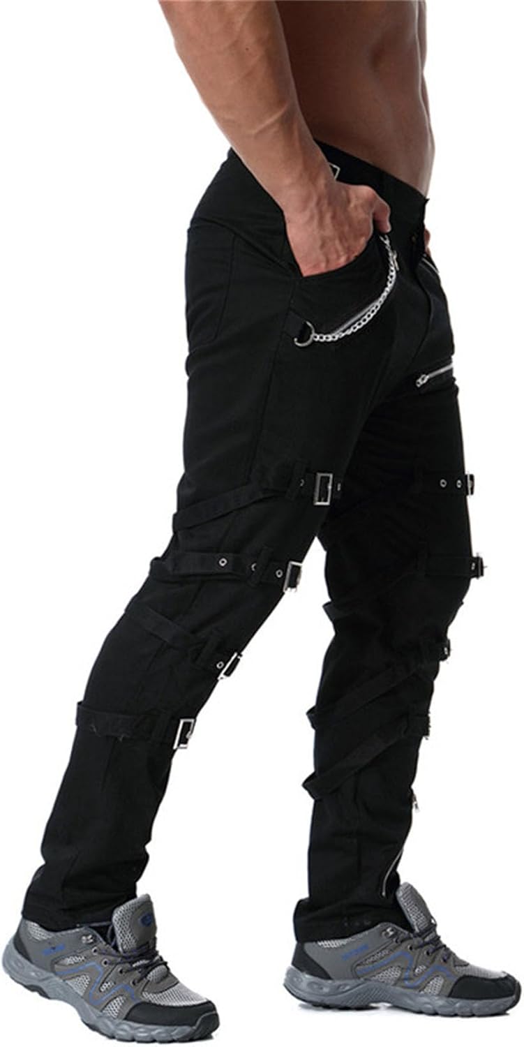 Idopy Men`s Steampunk Gothic Hip Hop Punk Rock Pants with Chain - Image 4